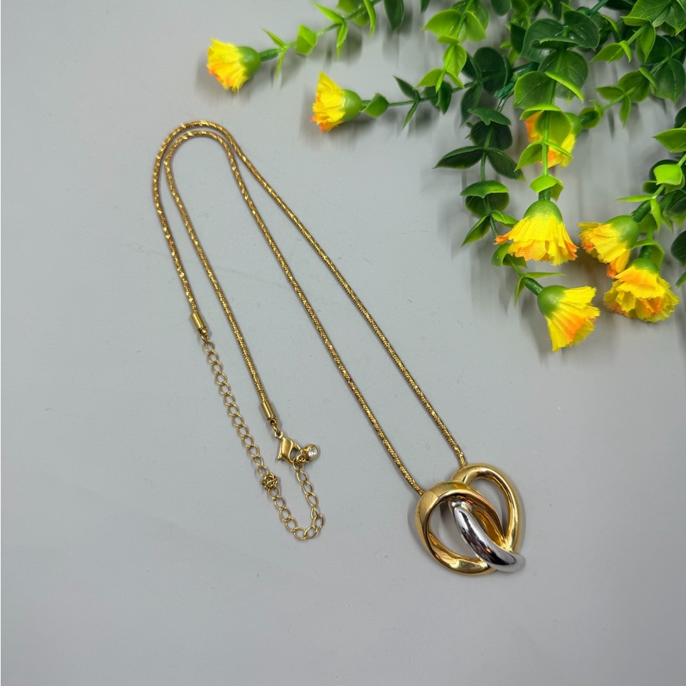 Butler Signed Gold and Silver Plated Heart Pretzel Loop Necklace
